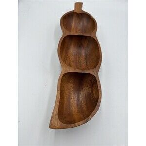 Vintage 1970s Leilani Genuine Monkey Pod Hand Crafted Wood -3 Divided Bowl Tray!
